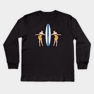 Hula Girls with Surfboard blk Kids Long Sleeve T-Shirt